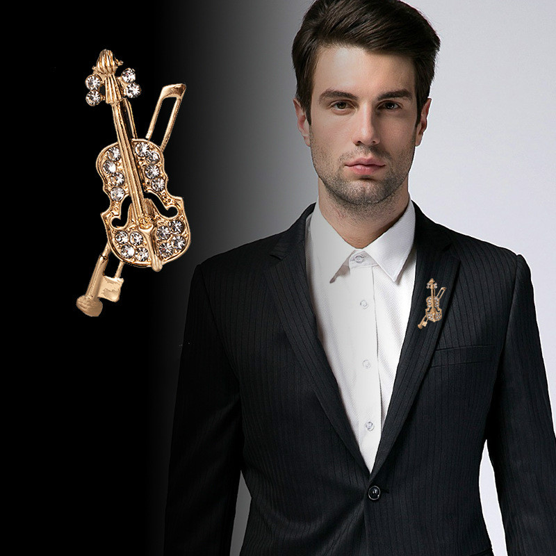 Tuxedo Lapel Pin - Crystal Violin Brooch Jewelry Luxury Music