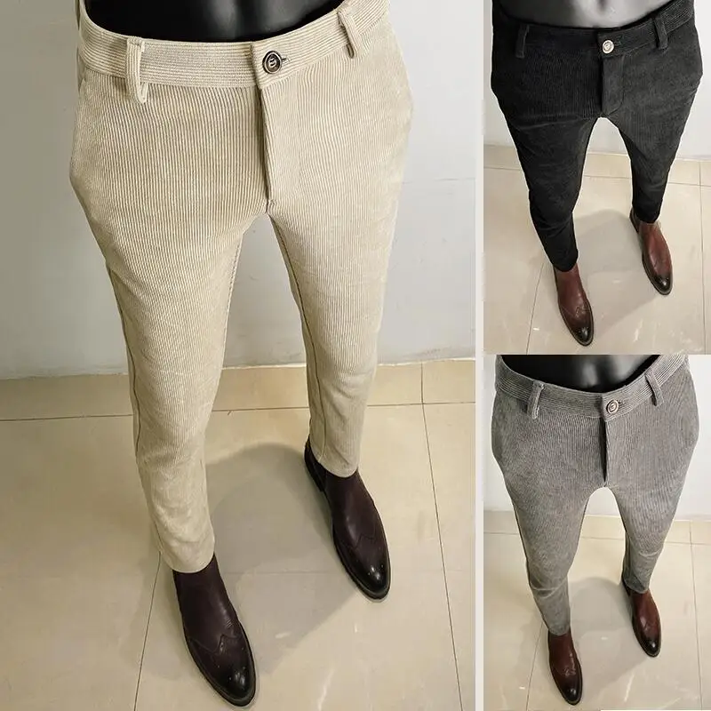 Men Formal Wear Office - Autumn Winter Thickened Woolen Suit Pant