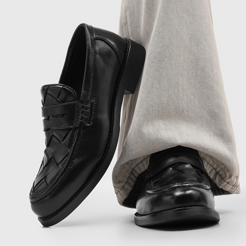Men'S Formal Office Wear Shoes - Men handmade woven penny loafers black