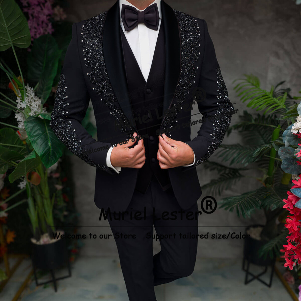 Men'S Formal Wear Attire - Sparkly Crystals Beaded Suits Men Slim