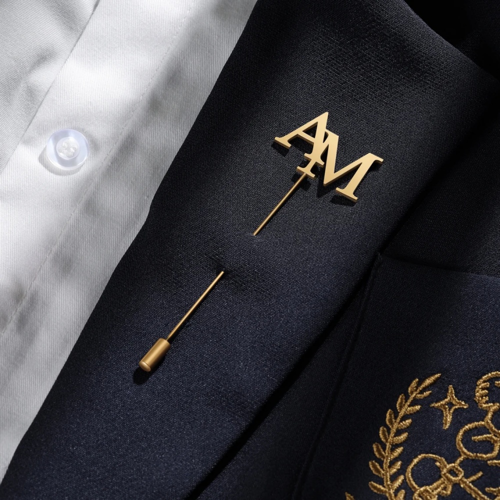 Tuxedo Lapel Pin - Custom Initials Brooch Men Stainless Steel