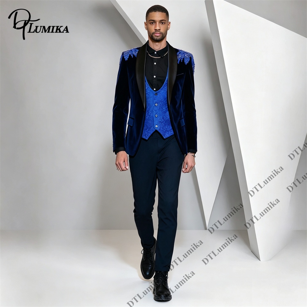 Men Formal Wear Office - Peagent Men 3 Piece Velvet Suit