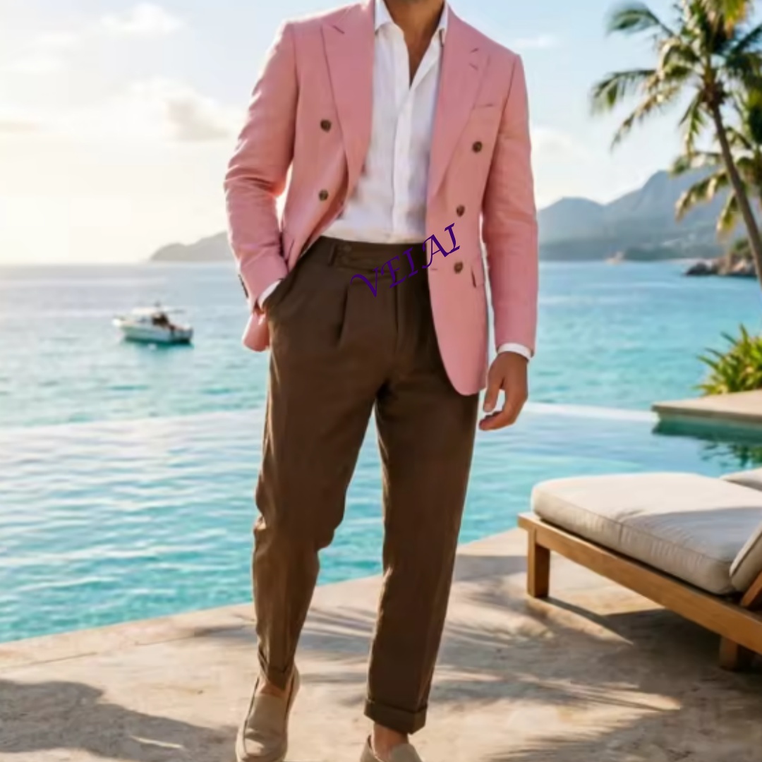 Men'S Formal Wear Attire - Customized 2 Piece Beige Linen Men's